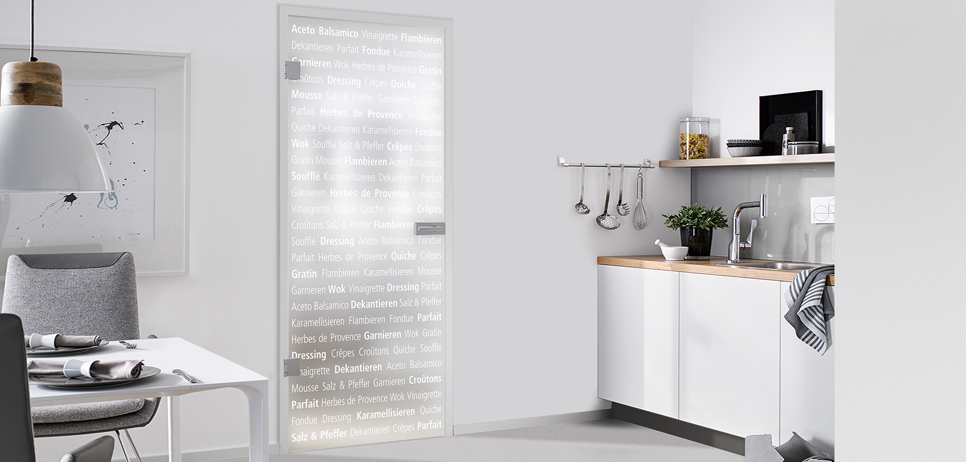 Culinaria VSG, Schrift weiß auf Satinato